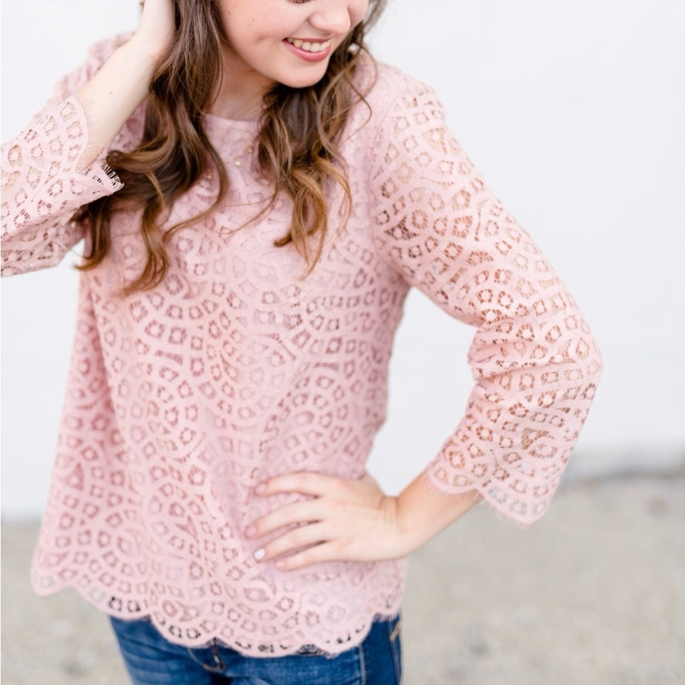 J. Crew Pink Lace Blouse